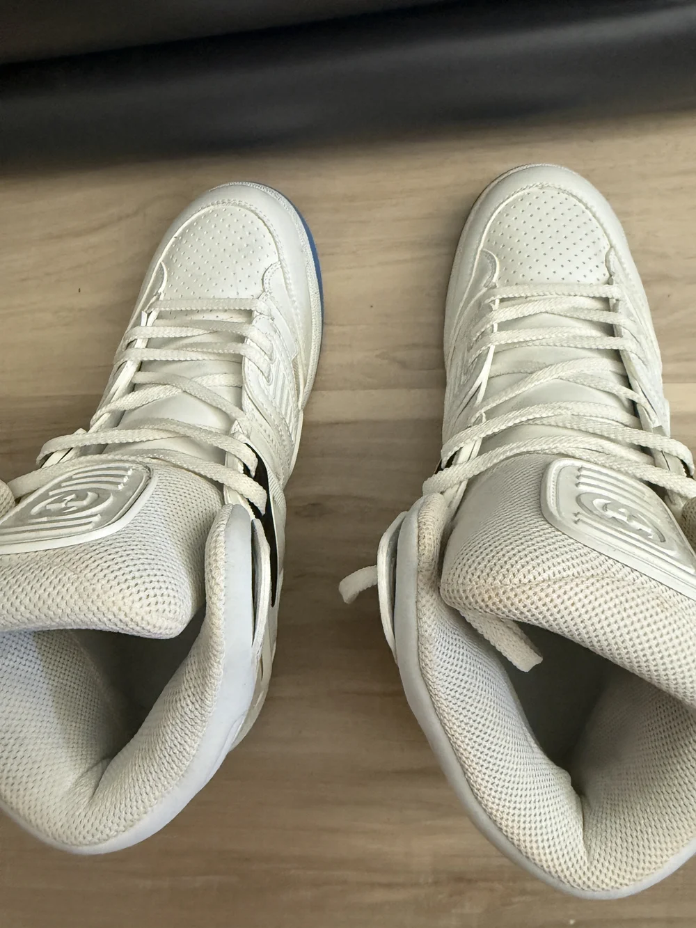 Gucci White High-Top Leather Sneakers with Subtle Blue Accent